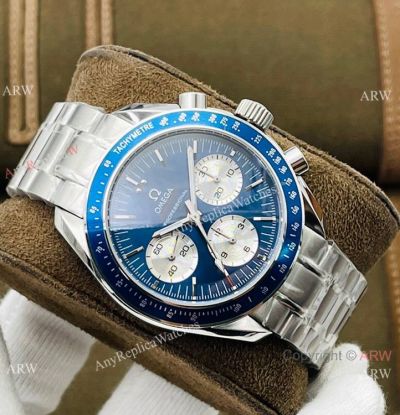 Swiss Made Omega Speedmaster 7750 Watch Blue Bezel Stainless Steel